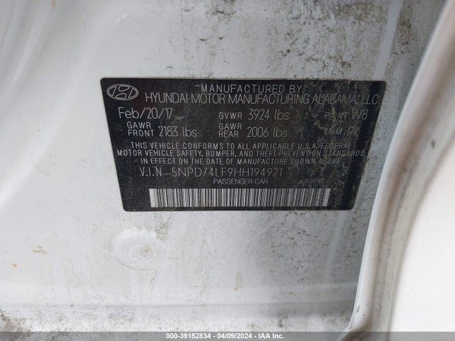 Hyundai ELANTRA SE 2017 5NPD74LF9HH194921 Image 9