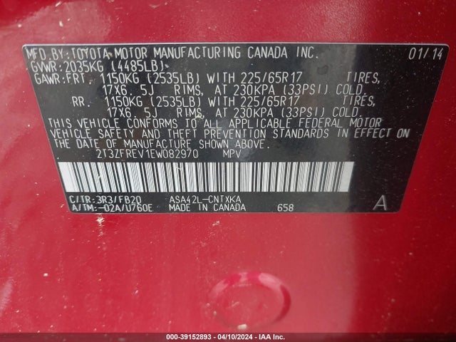 Toyota RAV4 LE 2014 2T3ZFREV1EW082970 Image 9