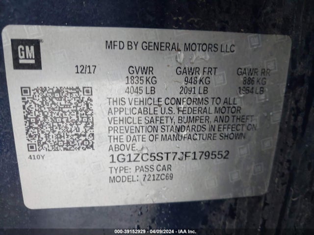 Chevrolet Malibu 1fl 2018 1G1ZC5ST7JF179552 Image 9