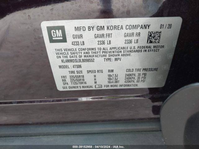 KL4MMDSL0LB098552 Buick Encore Gx Fwd Select