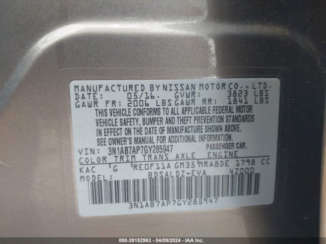 Nissan SENTRA SV 2016 3N1AB7AP7GY285947 Image 9