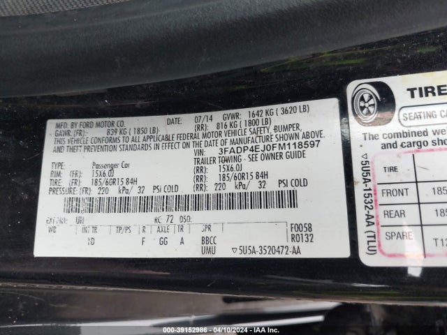 Ford FIESTA SE 2015 3FADP4EJ0FM118597 Image 9