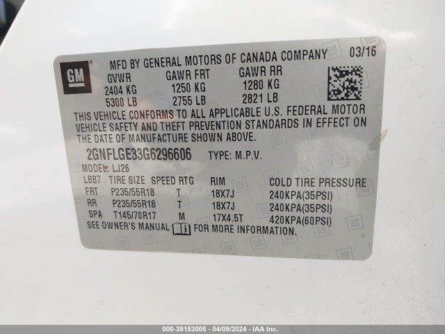 Chevrolet Equinox Ltz 2016 2GNFLGE33G6296606 Image 9