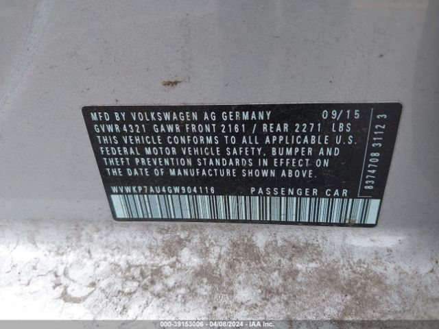 WVWKP7AU4GW904116 Volkswagen E-golf Se