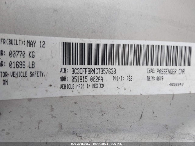 2012 FIAT 500 3C3CFFBR4CT357638 Photo 8