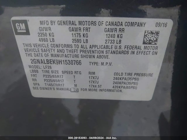 Chevrolet EQUINOX LS 2017 2GNALBEK9H1530766 Image 9