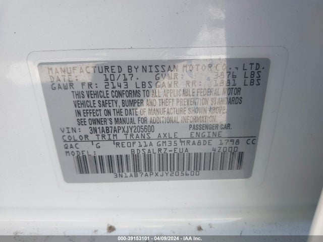 Nissan SENTRA SR 2018 3N1AB7APXJY205600 Image 9