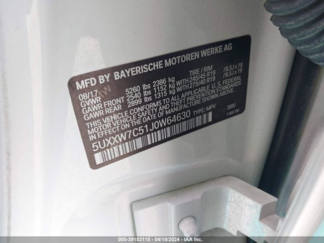 5UXXW7C51J0W64630 BMW X4 M40i