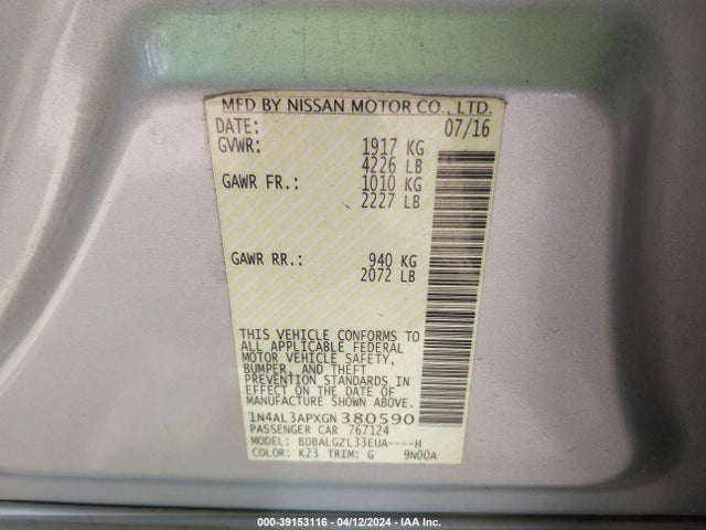Nissan Altima 2.5 S 2016 1N4AL3APXGN380590 Image 9