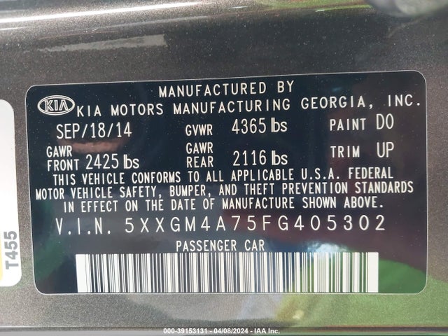 KIA Optima Lx 2015 5XXGM4A75FG405302 Image 9