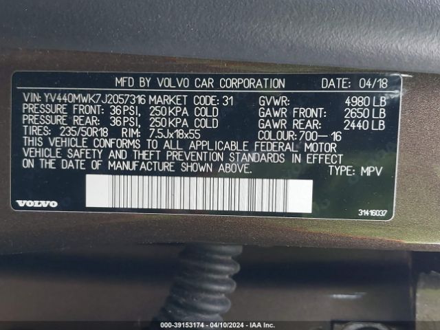 YV440MWK7J2057316 Volvo V60 Cross Country T5