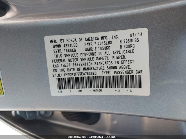 Honda Accord Sport 2014 1HGCR2F55EA290093 Image 9