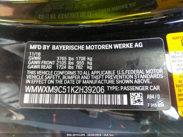 2019 MINI HARDTOP WMWXM9C51K2H39206 Photo 8