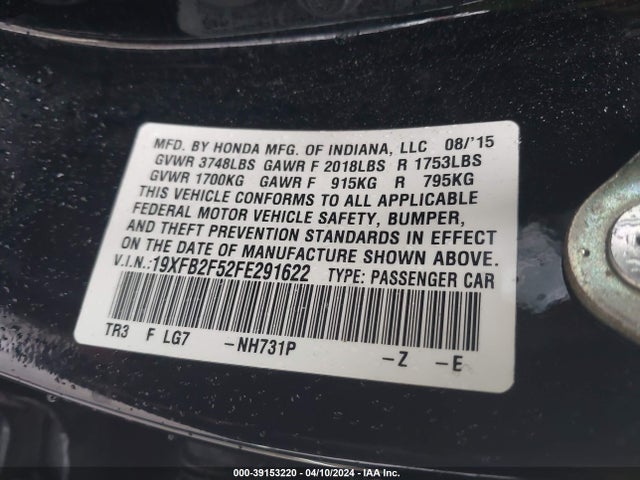 Honda Civic Lx 2015 19XFB2F52FE291622 Image 9