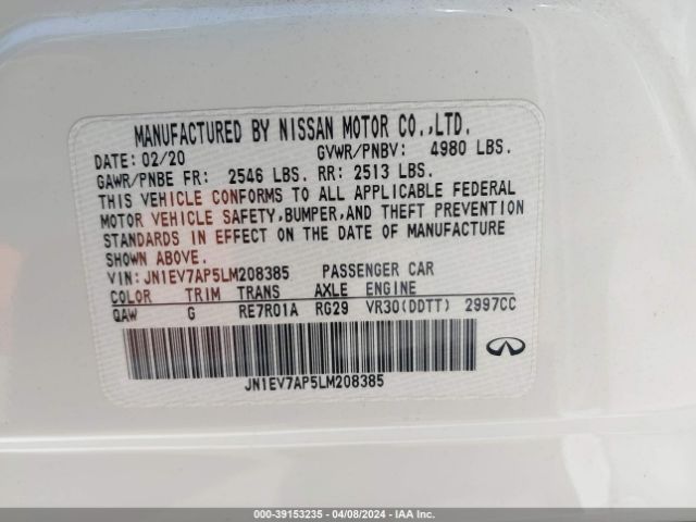 JN1EV7AP5LM208385 Infiniti Q50 PURE