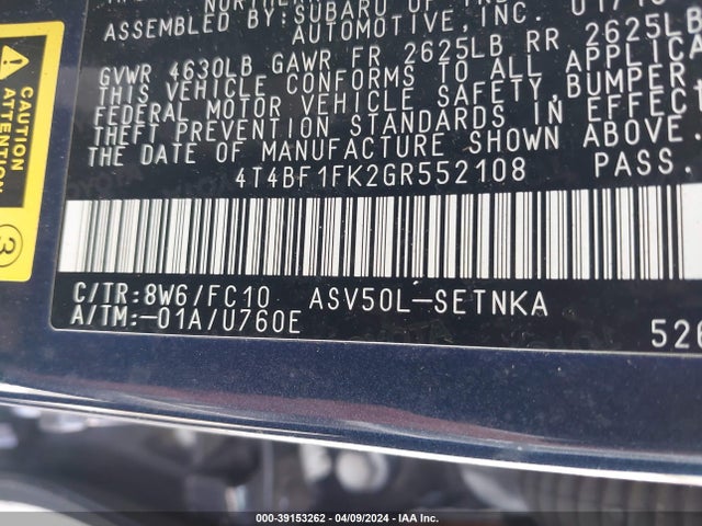 Toyota CAMRY LE 2016 4T4BF1FK2GR552108 Image 9