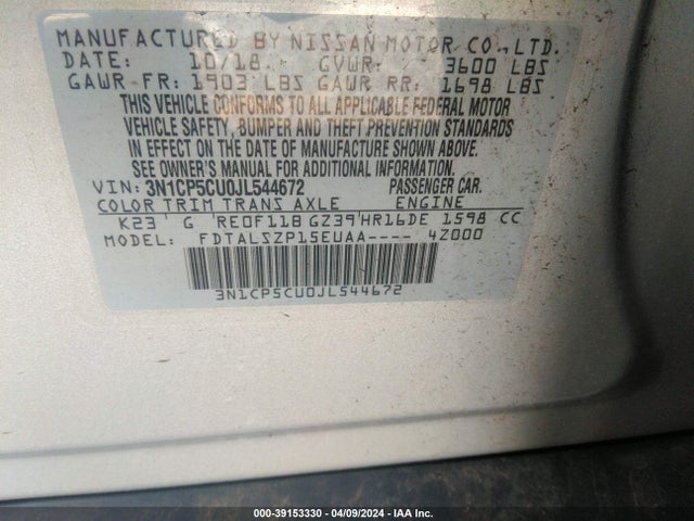Nissan KICKS SV 2018 3N1CP5CU0JL544672 Image 9