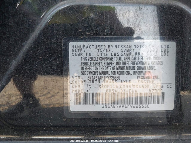 Nissan SENTRA SV 2015 3N1AB7AP1FY225550 Image 9