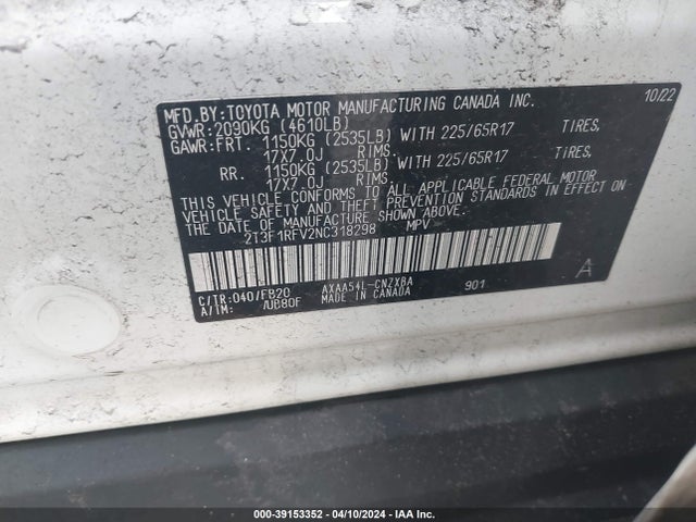 2T3F1RFV2NC318298 Toyota RAV4 LE