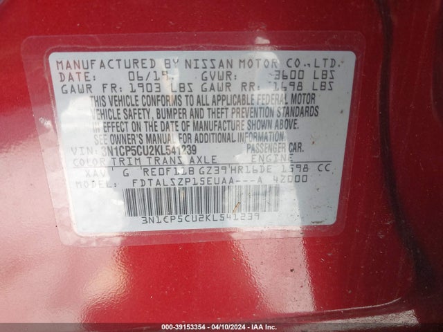 Nissan KICKS SV 2019 3N1CP5CU2KL541239 Image 9