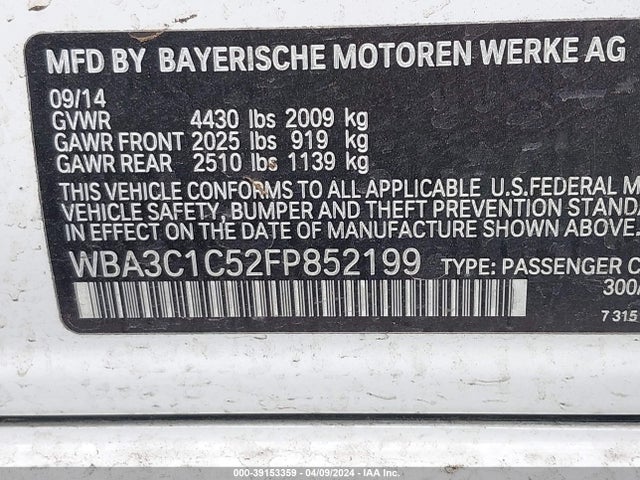 BMW 328I 2015 WBA3C1C52FP852199 Image 9