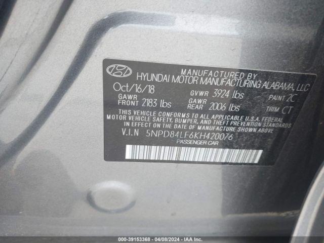 5NPD84LF6KH420076 Hyundai ELANTRA SEL