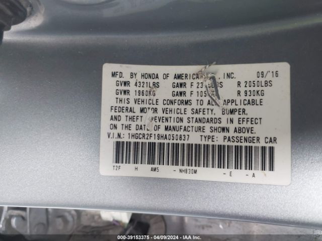 1HGCR2F19HA050837 Honda Accord Sport Se