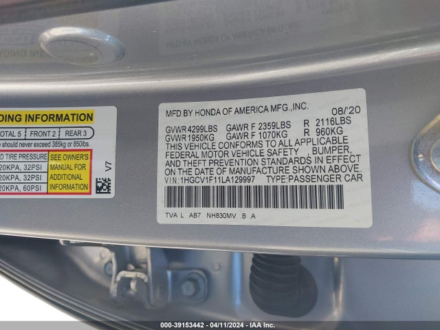 Honda ACCORD LX 2020 1HGCV1F11LA129997 Image 9