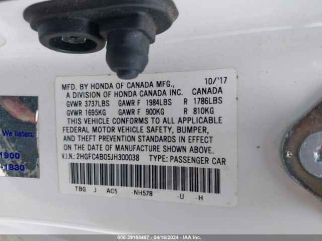 2HGFC4B05JH300038 Honda Civic Lx-p