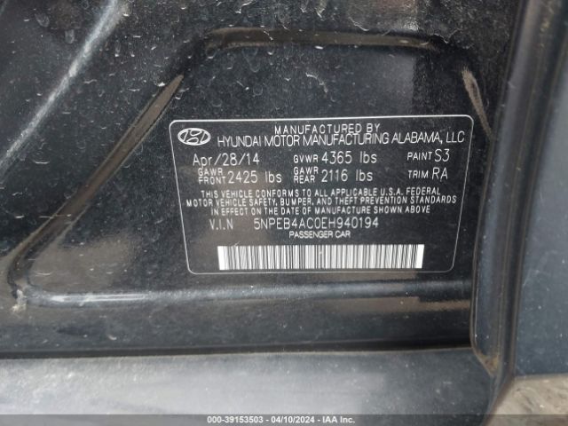5NPEB4AC0EH940194 Hyundai SONATA GLS