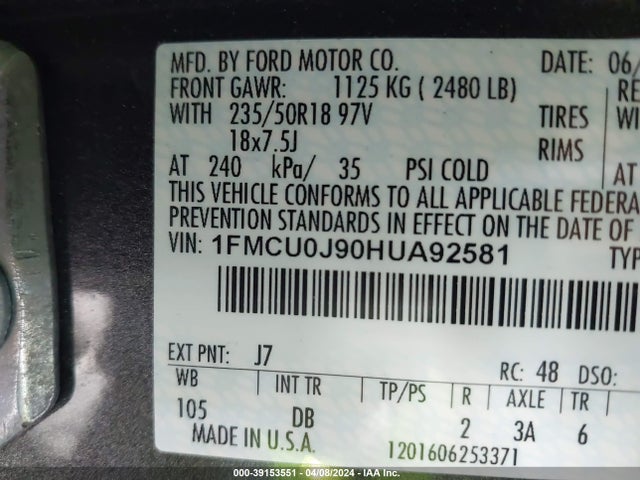Ford Escape Titanium 2017 1FMCU0J90HUA92581 Image 9