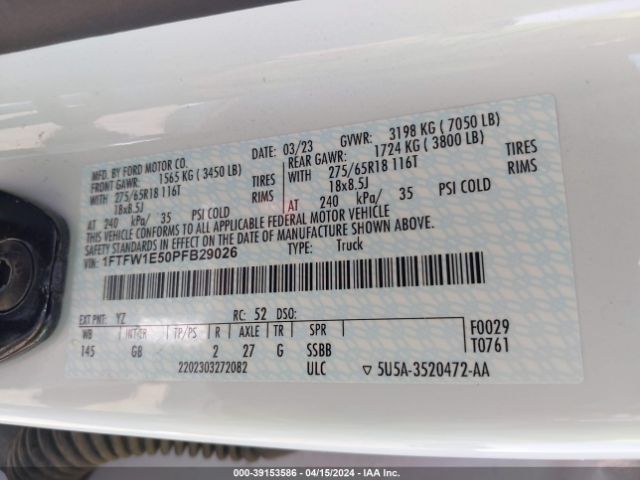 1FTFW1E50PFB29026 Ford F-150 Xl