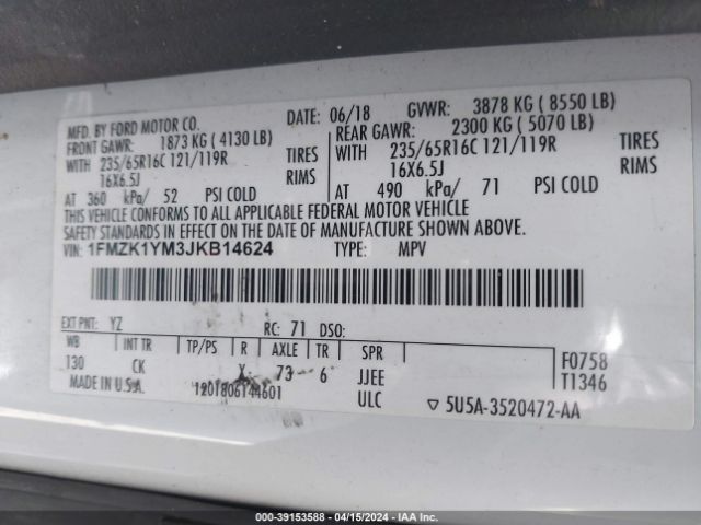 1FMZK1YM3JKB14624 Ford Transit-150 Xl