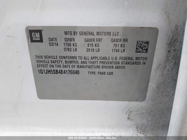 Chevrolet Sonic Rs Manual 2014 1G1JH5SB4E4176048 Image 9