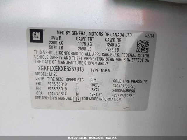 GMC Terrain Slt-1 2014 2GKFLXEKXE6257013 Image 9