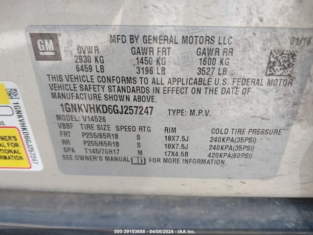 Chevrolet Traverse 2lt 2016 1GNKVHKD6GJ257247 Image 9