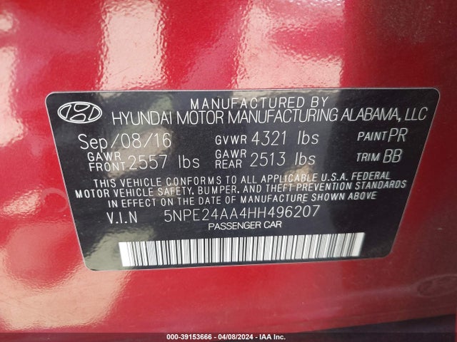 Hyundai SONATA ECO 2017 5NPE24AA4HH496207 Image 9