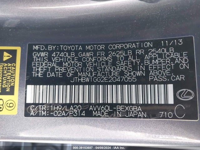 Lexus ES 300H 2014 JTHBW1GG2E2047055 Image 9