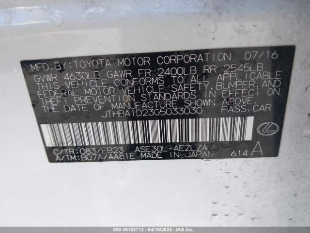 JTHBA1D23G5033030 Lexus IS 200T