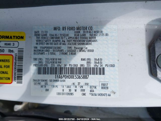 1FA6P0HD0E5365887 Ford FUSION SE