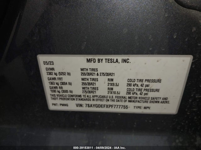 7SAYGDEFXPF777755 Tesla Model Y Awd/performance Dual Motor All-wheel Drive