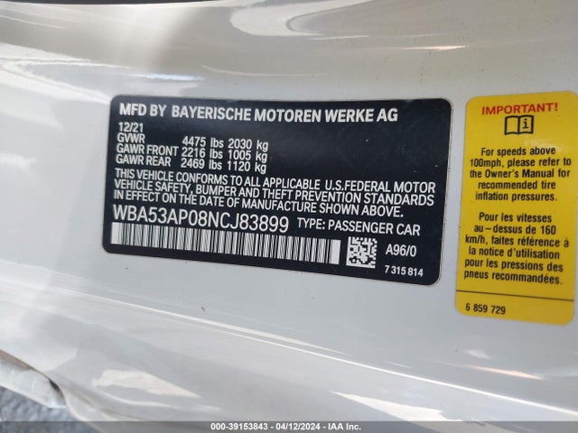 WBA53AP08NCJ83899 BMW 430I