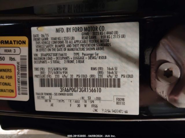 3FA6P0G73GR156610 Ford FUSION S