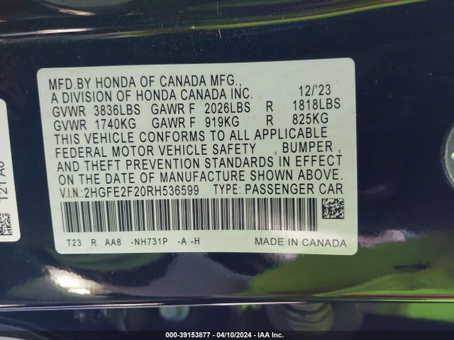 Honda Civic Lx 2024 2HGFE2F20RH536599 Image 9