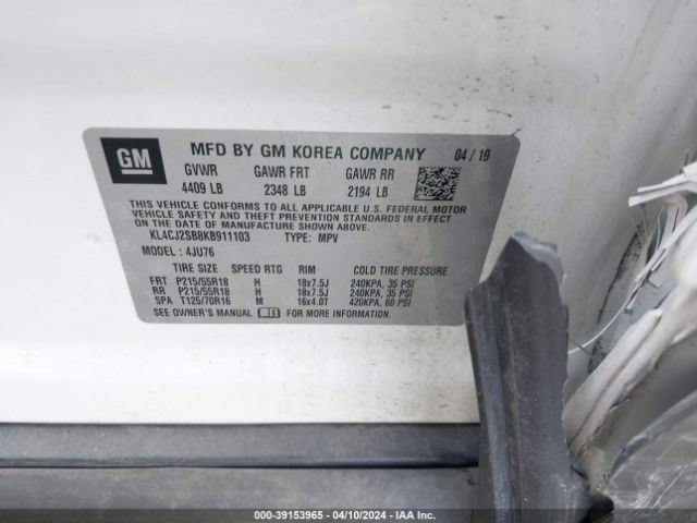 KL4CJ2SB8KB911103 Buick Encore Awd Sport Touring