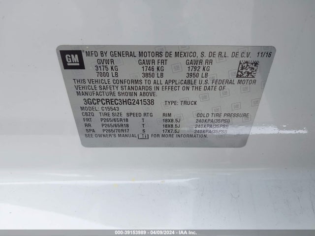 Chevrolet Silverado 1500 1lt 2017 3GCPCREC3HG241538 Image 9