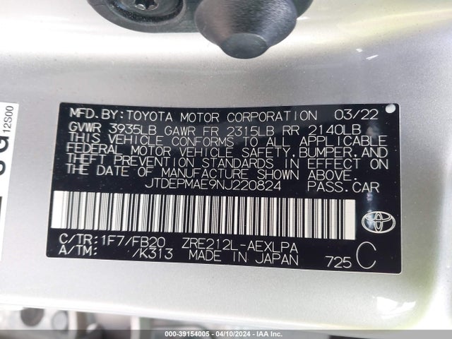 Toyota COROLLA LE 2022 JTDEPMAE9NJ220824 Image 9