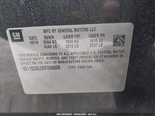 Chevrolet MALIBU 2LT 2014 1G11E5SL5EF299928 Image 9