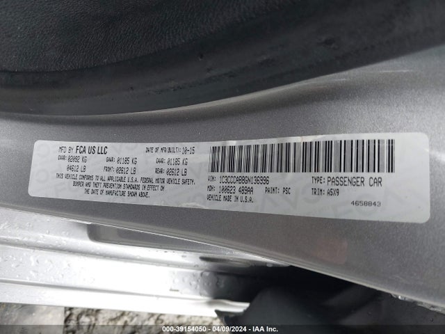 39154050 :رقم المزاد ، 1C3CCCAB8GN136996 vin ، 2016 Chrysler 200 Limited مزاد بيع