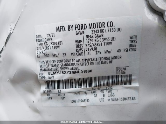5LMYJ8XY2MNL01980 Lincoln Aviator Grand Touring